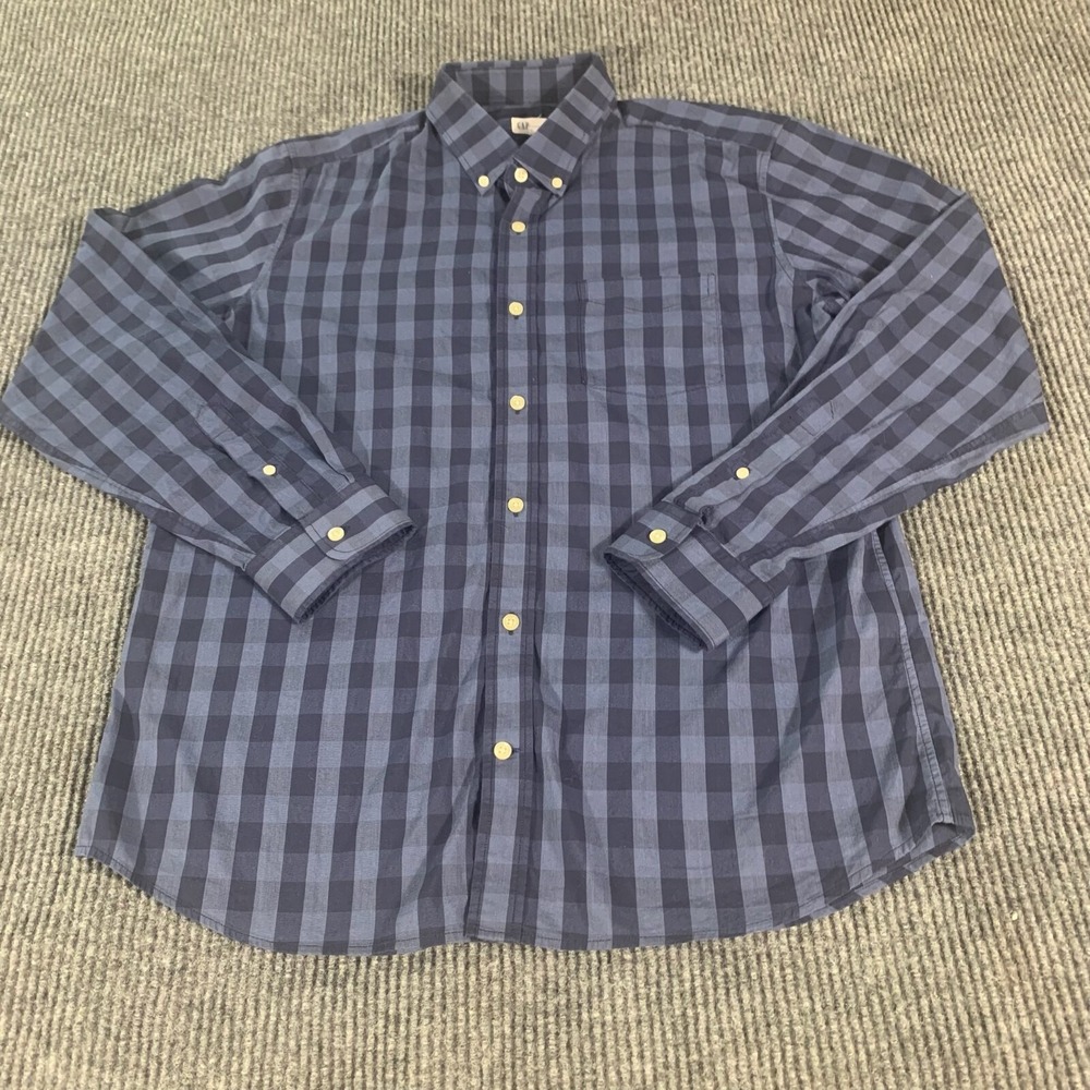 Gap Shirt Mens Large Blue Button Up Plaid  Cotton Pockets Outdoors Casual Formal